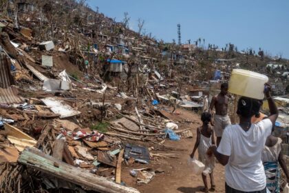 Damaged homes caused by cyclone Chido, Mayotte.