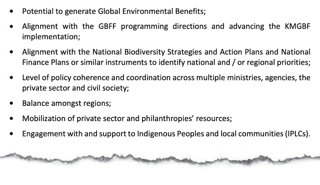 Selection criteria for eligible countries submitting requests for funding to prepare a GBF project. Source: GEF (2024)